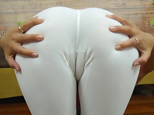 Beautiful Pointy Cameltoe On Diminutive Body! Taut Milky Leggings!