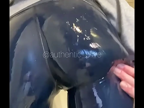 Showering in tight stretch pants and baggy hoody in wetlook video